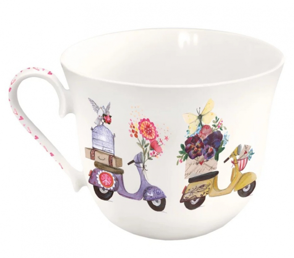 Detailreiche „Das Leben ist ein Reise“ Tasse von Silke Leffler aus feinem Porzellan – mit 400 ml und Geschenkverpackung